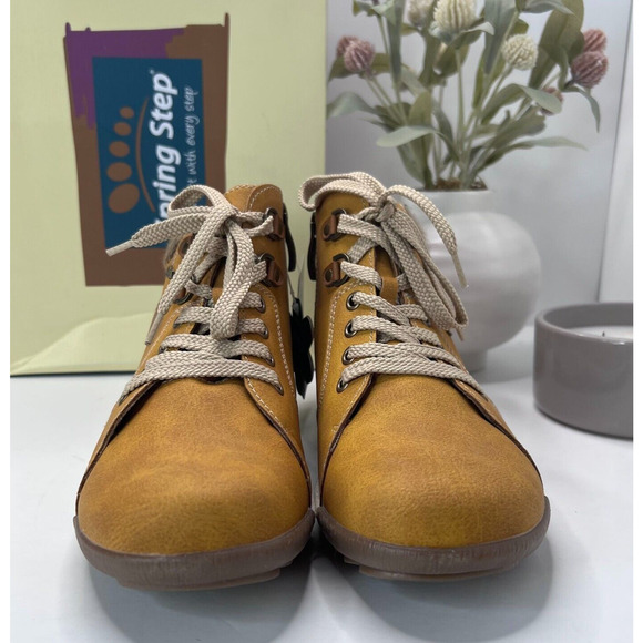 Spring Step Clifton-MST Sneaker Mustard Lace Up Side Zip Women's 8.5/EU 39 NWB - Picture 2 of 10